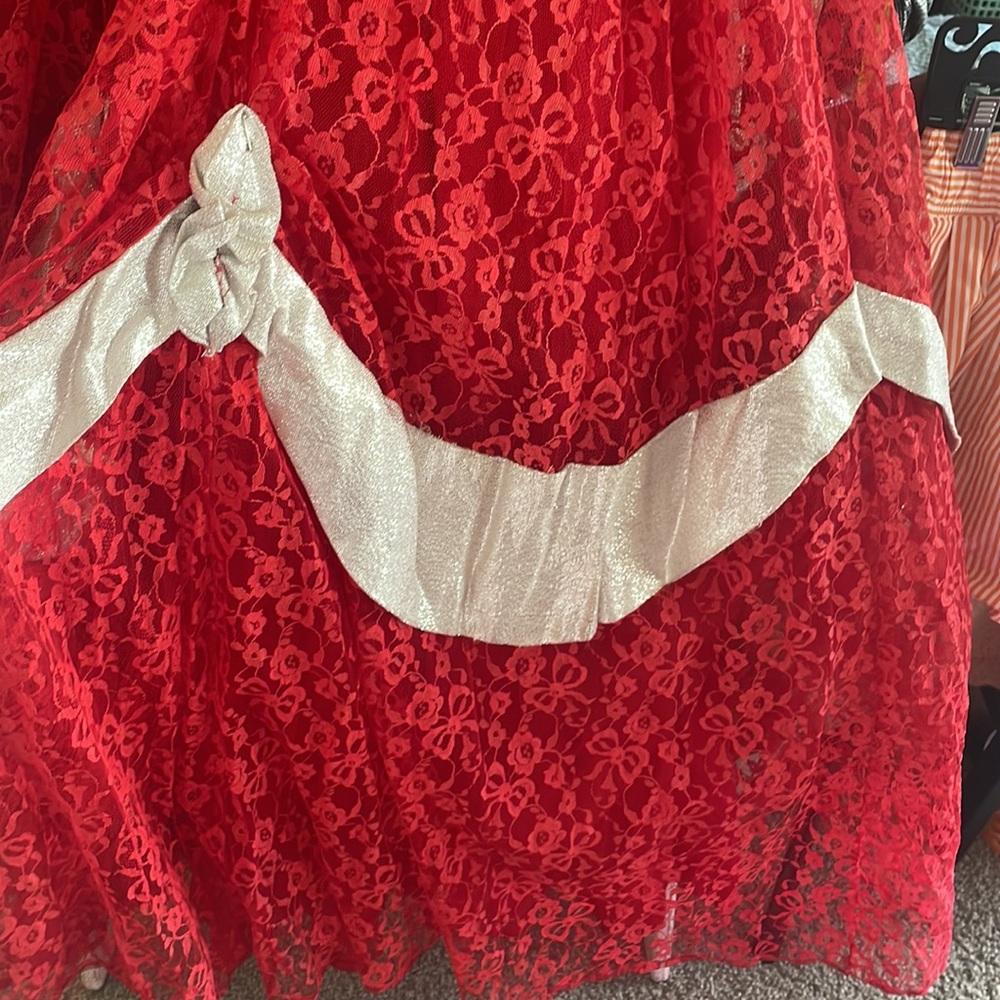 GIFTED 1950’a Vintage Red Southern Belle Ball Gown Red Lace Bows Maxi Dress - Picture 5 of 17
